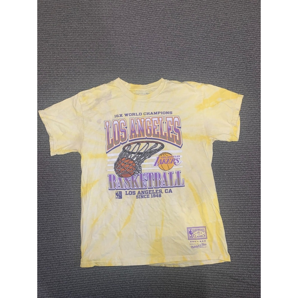 LA Lakers T Shirt Tie Dye Mitchell & Ness Hardwood Classics Yellow Mens Large